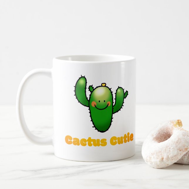 Caneca De Café Ilustração de Cacto Sorridente Fofo (Com Donut)