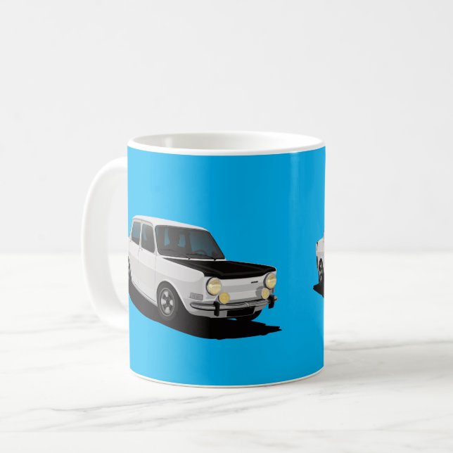 Caneca De Café Ilustração de Carro Antigo Simca 1000 Rallye (Frente Esquerda)