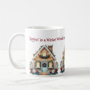 Caneca De Café Ilustração de Casa de Pão de Mel Aconchegante para