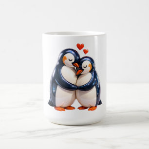 Caneca De Café Ilustração de Casal de Pinguins Fofos
