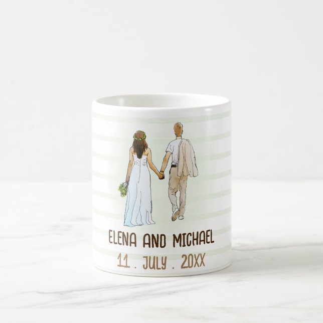 Caneca De Café Ilustração de Casamento Moderno Simples (Centro)