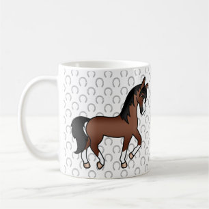 Caneca De Café Ilustração de Cavalo Trotador de Corte Castanho
