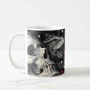 Caneca De Café Ilustração de Caveira e Dados de Fantasia Sombria