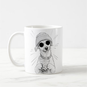Caneca De Café Ilustração de Chá de Boba de Cachorro Kawaii