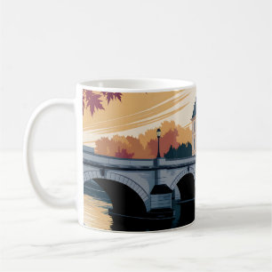 Caneca De Café Ilustração de Cidade Europeia à Beira Rio no Outon