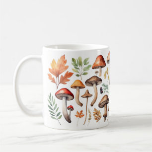 Caneca De Café Ilustração de Cogumelos e Folhas de Outono