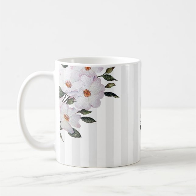 Caneca De Café Ilustração de Cor d'água de Rosas Rosa Ballerina (Esquerda)