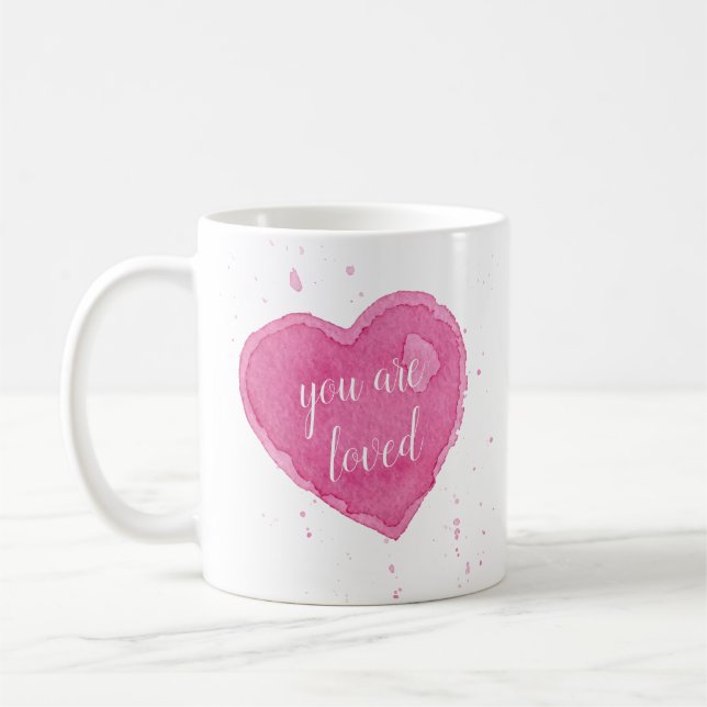 Caneca De Café Ilustração De Coração De Aquarela Que Você É Amado (Esquerda)