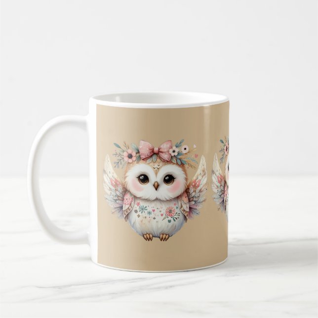 Caneca De Café Ilustração de Coruja Kawaii Boho (Esquerda)