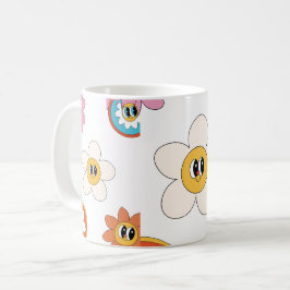 Caneca De Café ilustração de creme cor-de-rosa mug de flor retrô