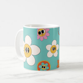 Caneca De Café ilustração de creme cor-de-rosa mug de flor retrô