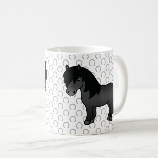 Caneca De Café Ilustração de desenho animado fofo de pônei Shetla (Frente Esquerda)