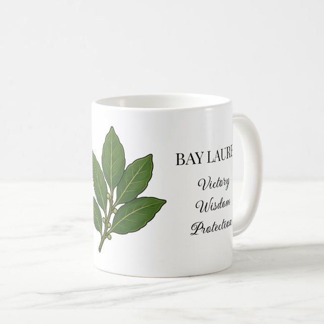 Caneca De Café Ilustração de Erva de Louro e Usos (Frente Esquerda)