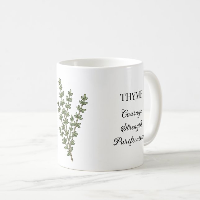 Caneca De Café Ilustração de Erva de Tomilho e Usos (Frente Esquerda)