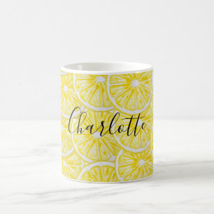 Caneca De Café Ilustração de Fatias de Limão Padrão Aquarela