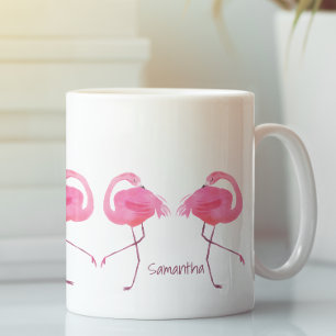 Caneca De Café Ilustração de Flamingos Cor-de-Água Rosa
