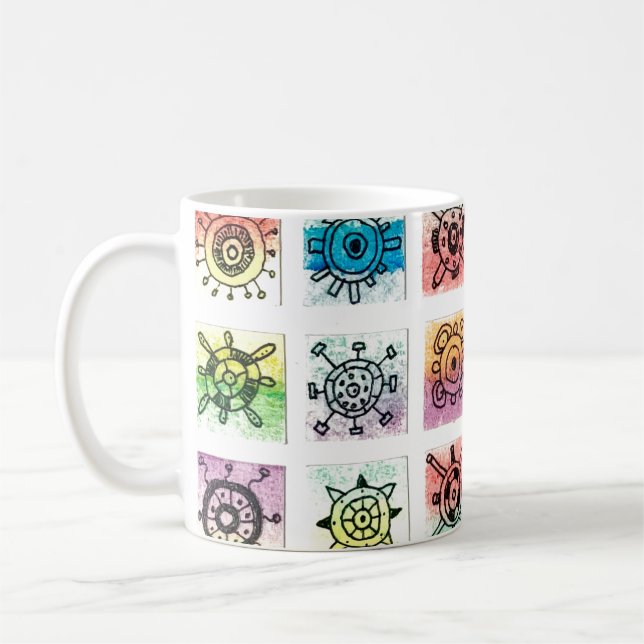 Caneca De Café Ilustração de Formas de Círculos Abstratos Desenho (Esquerda)