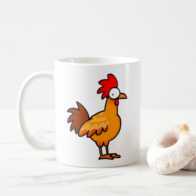 Caneca De Café Ilustração de Frango de Desenho Animado Divertido (Com Donut)