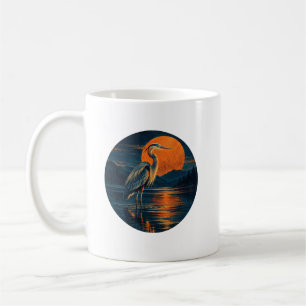 Caneca De Café Ilustração de Garça Azul no Lago Sunset
