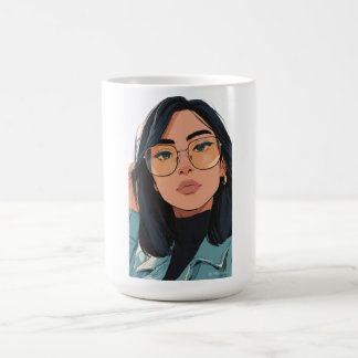 Caneca De Café Ilustração de Garota Estilosa | Moda Tendência 