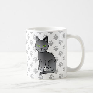Caneca De Café Ilustração de Gato de Cartoon Azul Russo - Ilustra