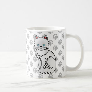 Caneca De Café Ilustração de Gato de Cartoon Branco Persa