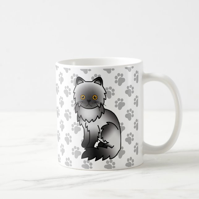 Caneca De Café Ilustração de Gato de Desenho Animado Persa Fofo F (Direita)