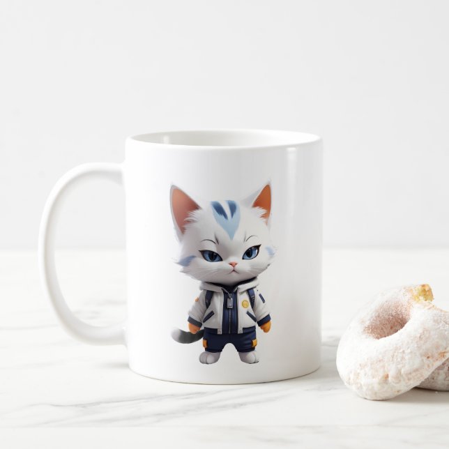 Caneca De Café Ilustração de Gato legal e Adorável (Com Donut)