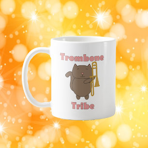 Caneca De Café Ilustração de Gato Trombone Adorável Tribo do Trom