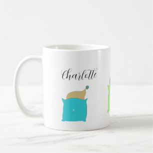 Caneca De Café Ilustração de Gatos de Travesseiro Bonitos Monogra