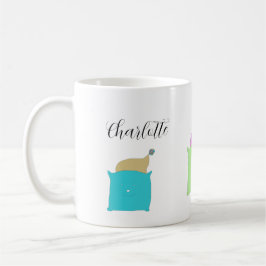 Caneca De Café Ilustração de Gatos Fofos em Almofada Monogramada