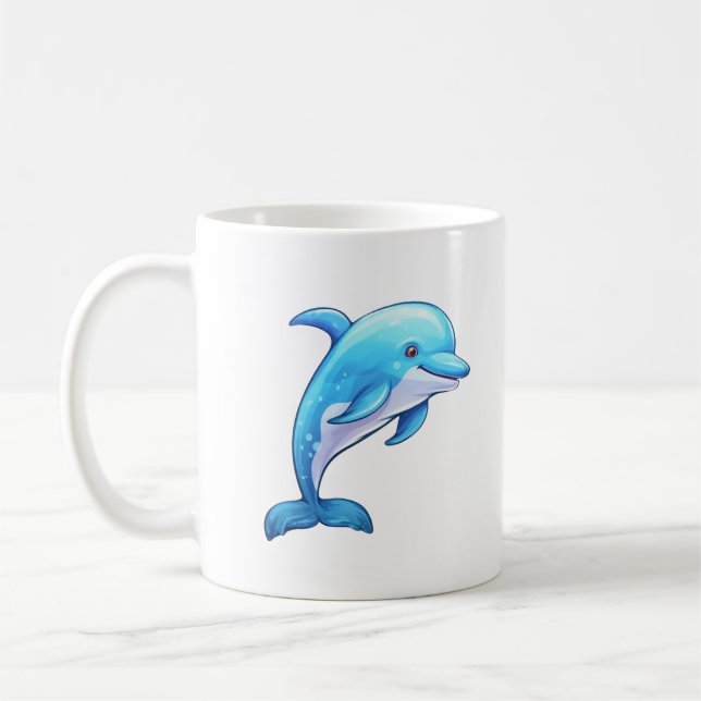 Caneca De Café Ilustração de golfinho de desenho animado (Esquerda)