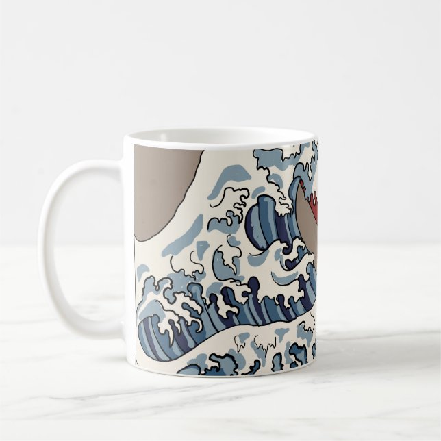 Caneca De Café Ilustração de grua e onda japonesa tradicional C (Esquerda)