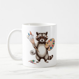 Caneca De Café Ilustração de Guaxinim Pintor Legal