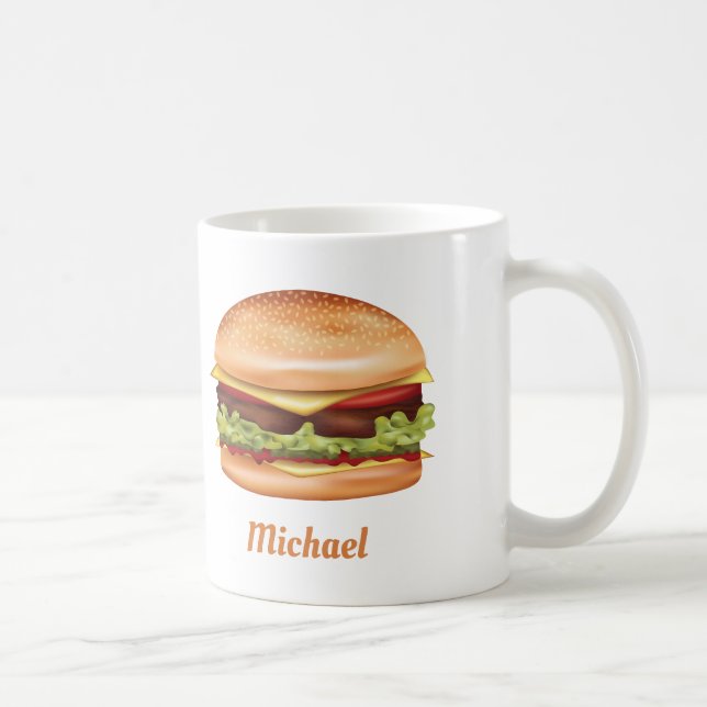 Caneca De Café Ilustração de Hambúrguer Fast Food com Nome Person (Direita)