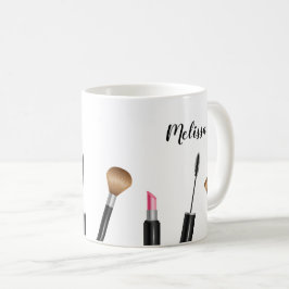 Caneca De Café Ilustração de Itens de Maquiagem & Nome Personaliz
