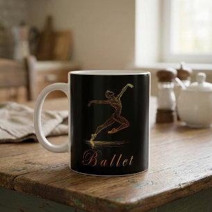 Caneca De Café Ilustração de Linha de Bailarina de Ballet Dourada