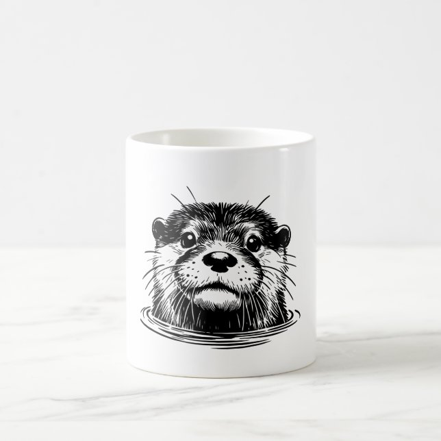 Caneca De Café Ilustração de Lontra na Água (Centro)