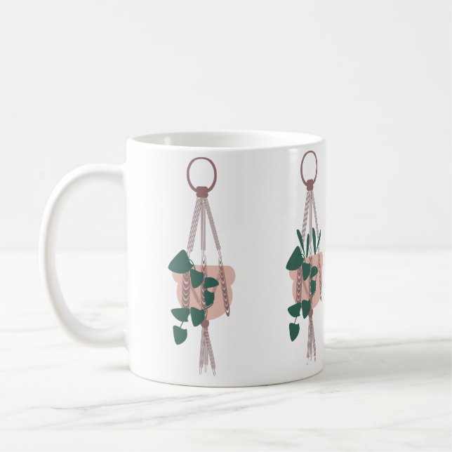 Caneca De Café Ilustração de Macrame Pendurado de Planta de Casa  (Esquerda)