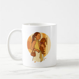 Caneca De Café Ilustração de Mãe de Cachorro Estética Segurando F