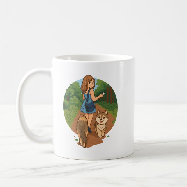Caneca De Café Ilustração de mãe de cachorro fofo passeando com c (Esquerda)