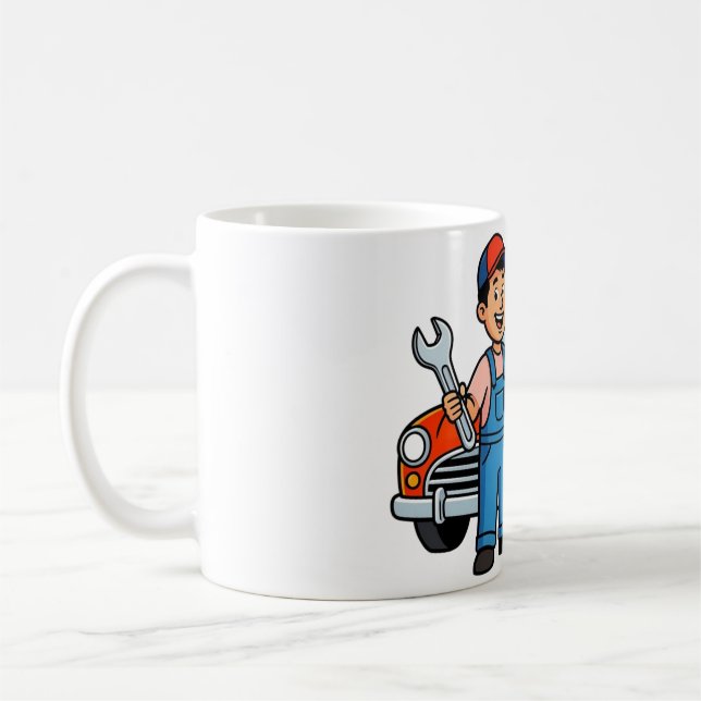 Caneca De Café Ilustração de Mecânico de Desenho Animado Fofo com (Esquerda)