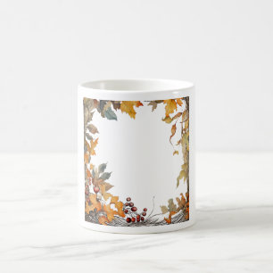 Caneca De Café Ilustração de Moldura de Natureza com Borda Botâni