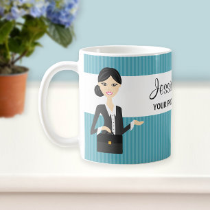 Caneca De Café Ilustração De Mulher De Negócios Bonita Com Cabelo