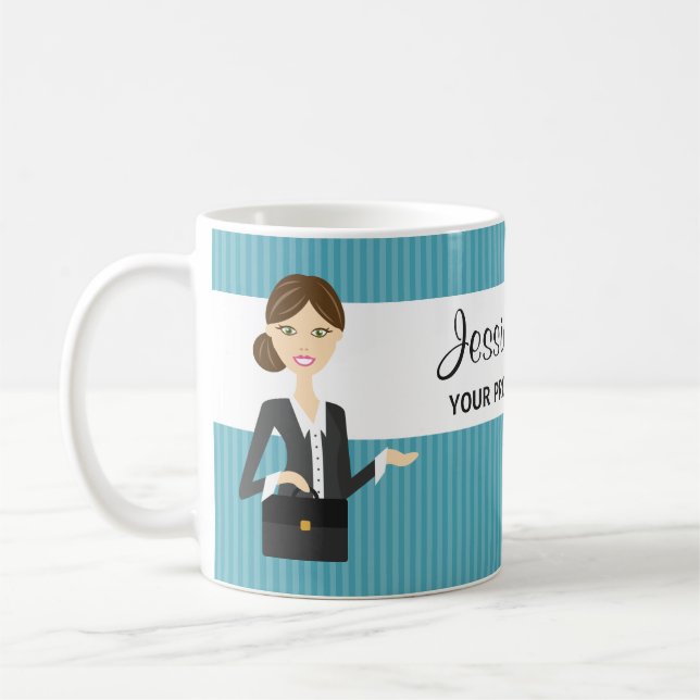 Caneca De Café Ilustração de Mulher Empresarial de Brunette Cute (Esquerda)