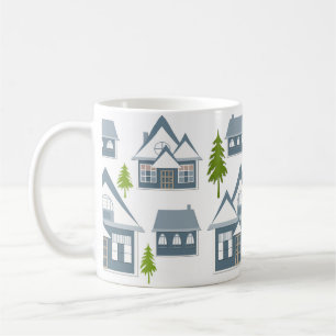 Caneca De Café Ilustração de Natal casas de inverno cinzas de 