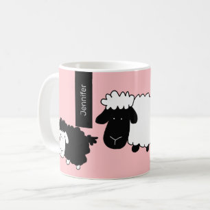 Caneca De Café Ilustração de Ovelhas Fofas Preto e Branco em Blus