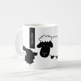 Caneca De Café Ilustração de Ovelhinhas Fofas Preto e Branco