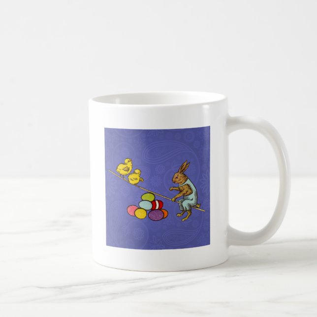 Caneca De Café Ilustração de ovos de galinhas de coelho da Páscoa (Direita)