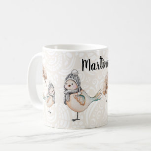 Caneca De Café Ilustração de Pardal Fofo de Inverno